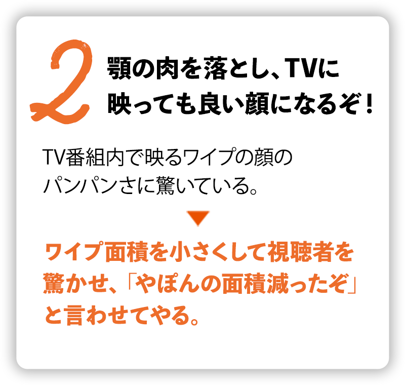 顎の肉を落とし、TVに映っても良い顔になるぞ!